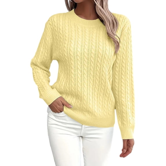 Womens Cable Knitted Sweaters Fall Winter 2026 Oversized Trendy Sweater Cozy Long Sleeve Crewneck Soft Pullovers,M