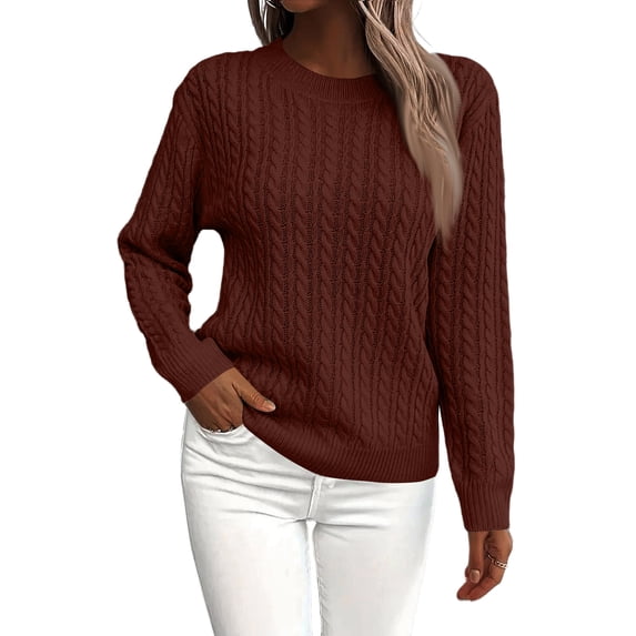 Womens Cable Knitted Sweaters Fall Winter 2026 Oversized Trendy Sweater Cozy Long Sleeve Crewneck Soft Pullovers,S