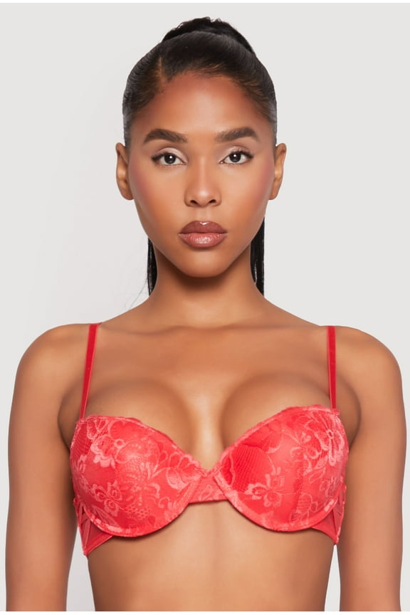 Womens Caged Sides Lace Push Up Plunge Bra