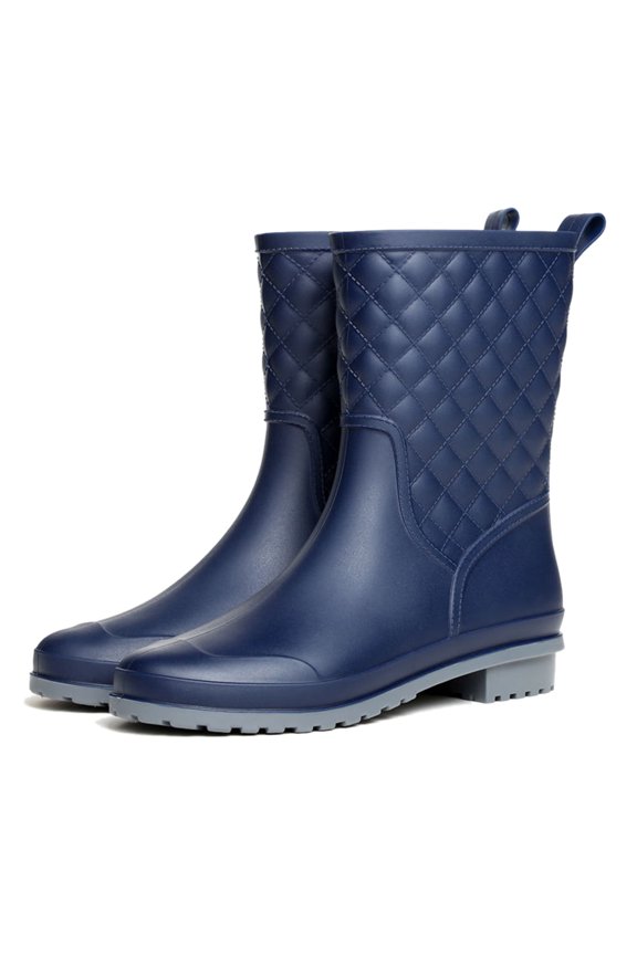 Womens Calf Rain Lattice Pattern Outdoor Work Garden Water Shoes Lightweight Low-Heel Middle Tube Solid Color Booties