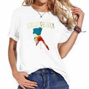 Womens California Rainbow State Vintage Hippie Retro 70S Map T-Shirt