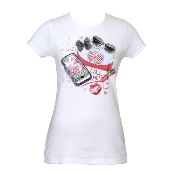 Womens Call Me Studded Phone Short-Sleeve T-Shirt - X-Large