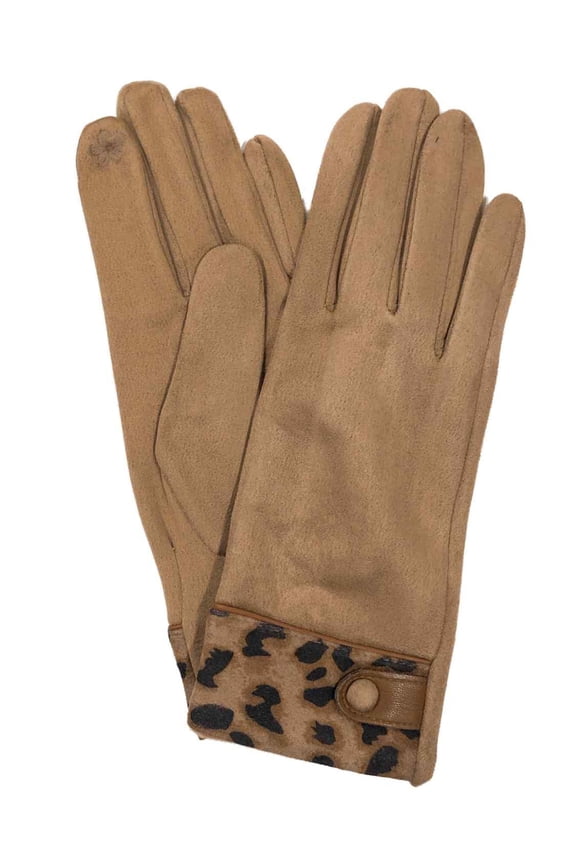 Womens Camel Tan Leopard Print Stretch Fit Texting & Tech Touchscreen Gloves