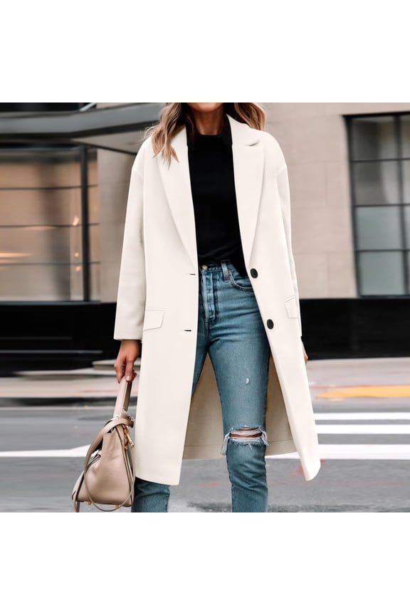 Womens Camel Wool Blend Mid-Long Double-Breasted Notch Lapel Overcoat Winter Clothes