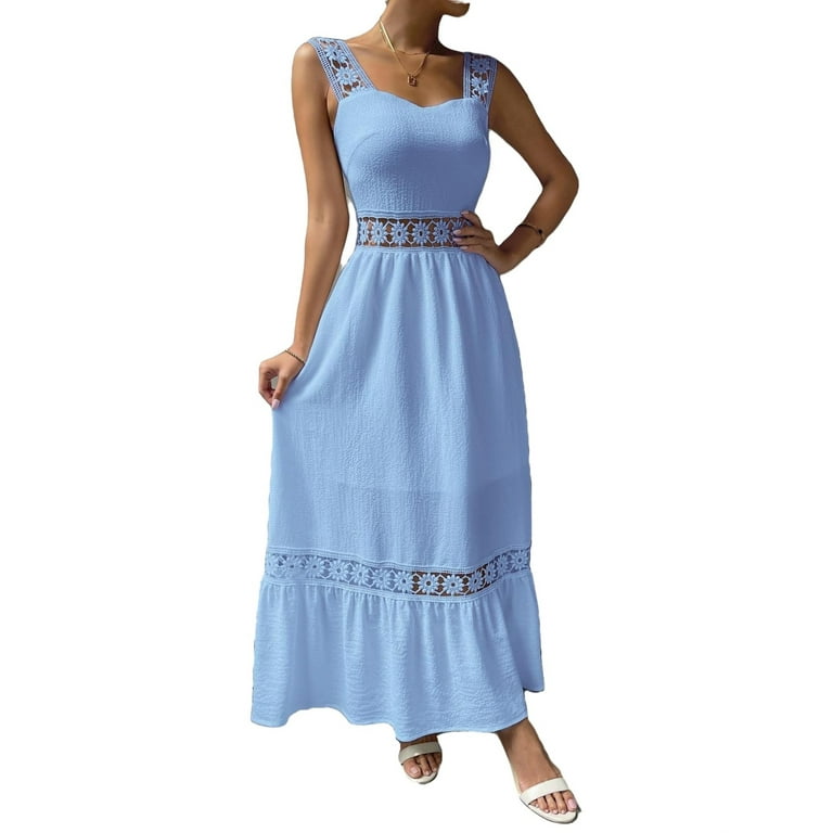 Womens Cami Dress Plain Zipper Straps Baby Blue L