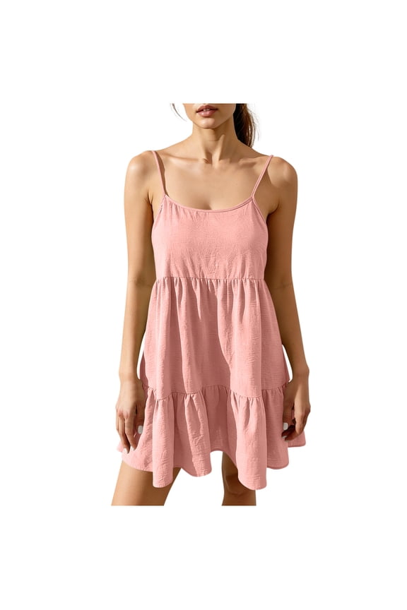 Womens Cami Mini Dresses Spaghetti Strap Sleeveless Short A Line Flowy Swing Summer Loose Short Sundress