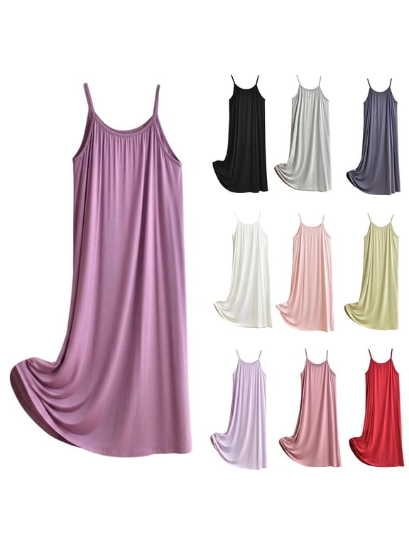 Womens Cami Nightgown Spaghetti Strap Maxi Sleepshirt, Loose Flowy Long Sleep Dress Lightweight Comfortable Home Loungewear XL