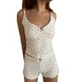 thumbnail image 1 of Womens Cami Pajama Set Sexy Shorts Sets Bow/Flower/Heart Print Camisole and Shorts Summer 2 Piece, 1 of 6