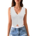 thumbnail image 1 of Womens Camisole Lace Trimmed Slim Fit Button Front Tank Top Back Detail Solid Color White XS, 1 of 6