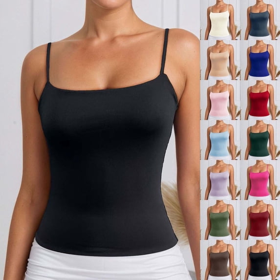 Womens Camisole Spaghetti Strap Tank Tops Crop Going Out Adjustable Cute Tops Summer Clothes Beige L