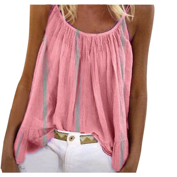Womens Camisole Tank Top Sevevn Women's Spring/Summer Sleeveless Stripe Spliced Loose Casual Top Basic Tank Tops For Women