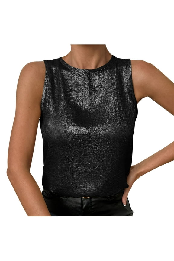 Womens Camisole Tank Tops Crew Neck Strap Blouses Cross Back Sleeveless Cami Shirt Black S