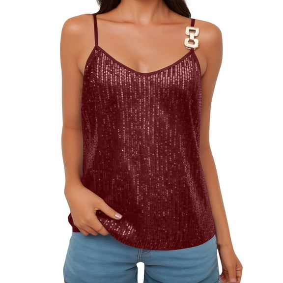 Womens Camisole Tank Tops Sevevn Womens Sequin Top V Neck Strappy Sparkle Camisole Glitter Sleeveless Tanks Tops Loose Tank Tops For Women