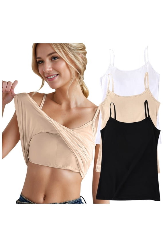 Womens Camisole Tank Tops with Built in Bra Wide Strap Camisole Shirts Workout Sports Padded Bras Sleeveless Summer Tops Khaki, Size M