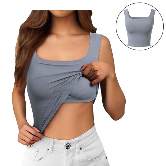 Womens Camisole Tops Blue Camisole with Built in Bra Layer Cropped Tank Top Cami Womens Tank Top Undershirt