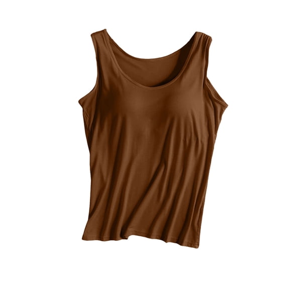 Womens Camisole Tops Brown Tank with Built in Bras Loungewear Tank Top Cami Womens Undershirts Camisole