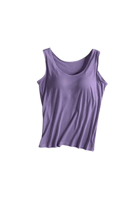 Womens Camisole Tops Purple Tank Top with Built in Bra Loungewear Cami Tank Top Womens Under Shirt Tank Tops