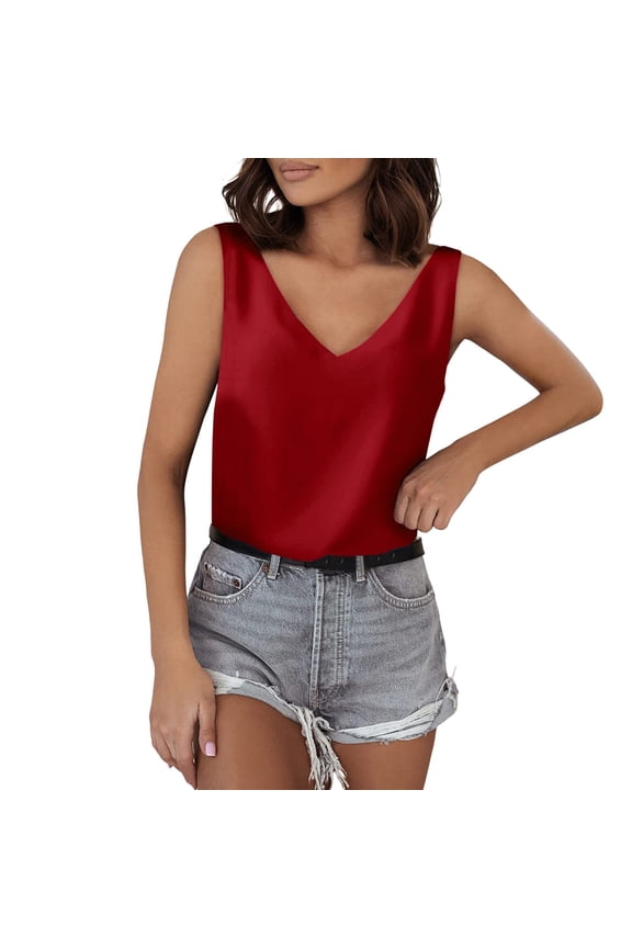 Womens Camisole Tops V Neck Silk Satin Sleeveless Blouse Basic Camisole Shirts Summer Tops for Women