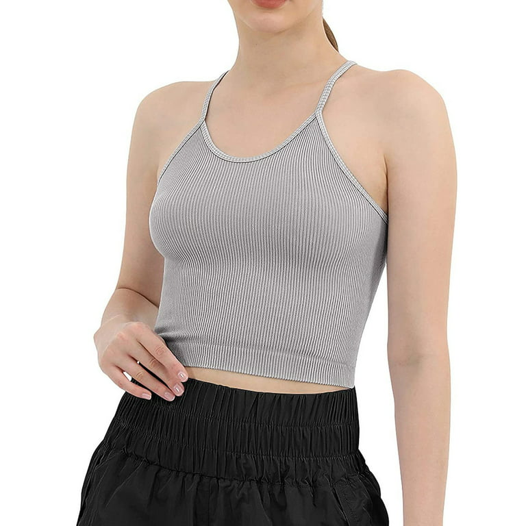 Womens Camisoles And Tanks Grey Polyester Spandex 1PC Tank Tops With Built  In Bra S