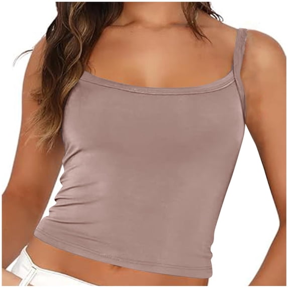 Womens Camisoles & Vests Tank Tops Summer Sleeveless Tank Top Casual Solid Color Camisole Square Neck Sexy Y2K Crop Top Slim Fit Spaghetti Straps Basic Shirt Ladies Vests