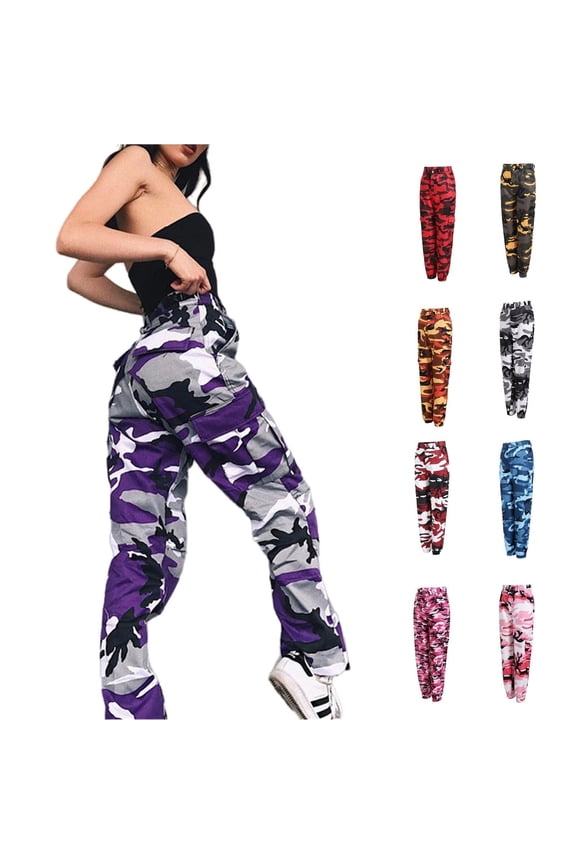 Womens Camo Cargo Pants High Waisted Slim Fit Camouflage Jogger Leggings Outdoor Casual Harem Camo Cargo Pants for Jogger Pants Casual