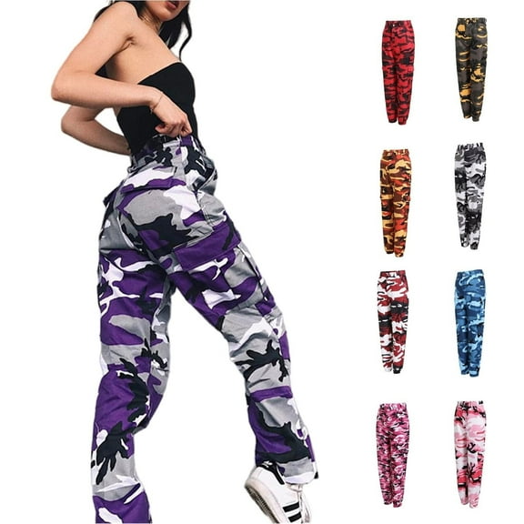 Womens Camo Cargo Pants High Waisted Slim Fit Camouflage Jogger Leggings Outdoor Casual Harem Camo Cargo Pants for Jogger Pants Casual