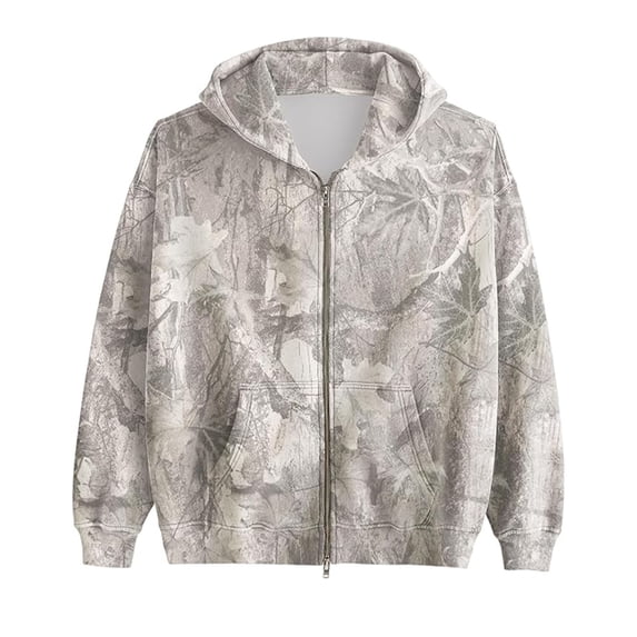 Womens Camo Hoodie Maple Leaf Print Zipper Hooded Sweatshirt Long Sleeve Jacket with Pockets