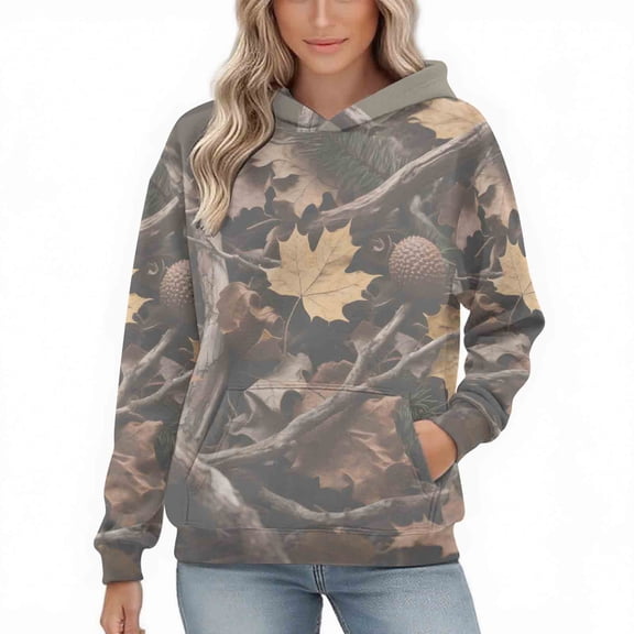 Womens Camo Hoodies Oversized Maple Leaf Fleece Pullover Sweatshirts Long Sleeve Unisex Mens Shirts Tops, 3XL Camouflage
