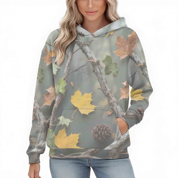Womens Camo Hoodies Oversized Maple Leaf Fleece Pullover Sweatshirts Long Sleeve Unisex Mens Shirts Tops, 3XL Camouflage