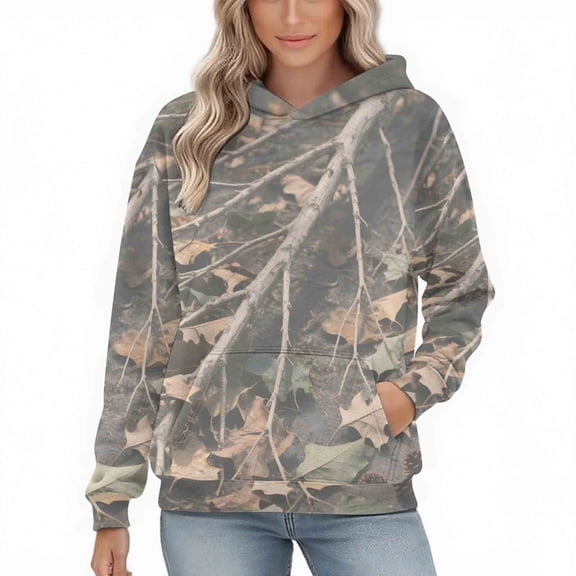 Womens Camo Hoodies Oversized Maple Leaf Fleece Pullover Sweatshirts Long Sleeve Unisex Mens Shirts Tops, L Camouflage