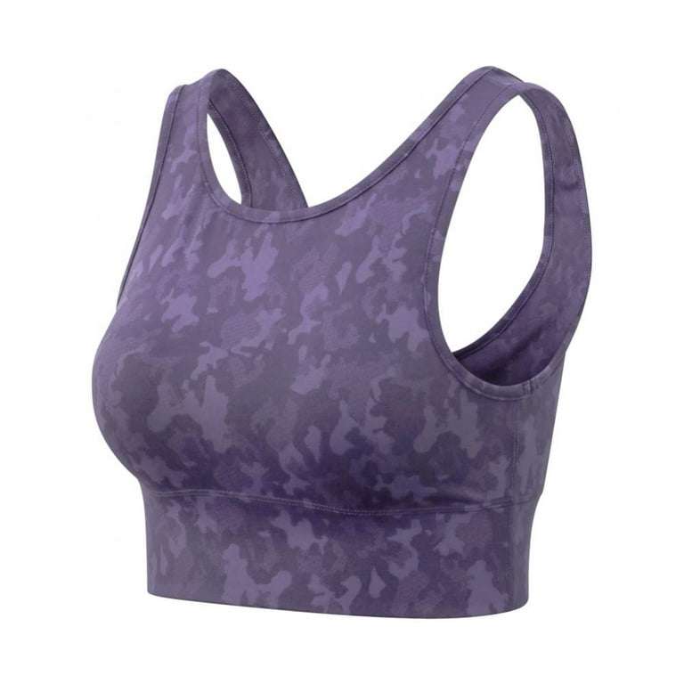  Womens Longline Sports Bra Wirefree Padded Medium Support  Yoga Bras Gym Running Workout Tank Tops Grey Purple