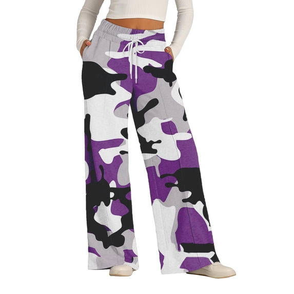 Womens Camo Pants Loose High Rise Cargo Pant Baggy Casual Wide Leg Sweatpants Drawstring Elastic Y2k Streetwear Trousers with Pockets