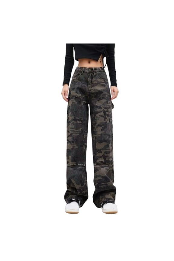 Womens Camo Pants Vintage Wide Leg Pants Streetwear Long Pants Loose Fit Pull On Pants for Women