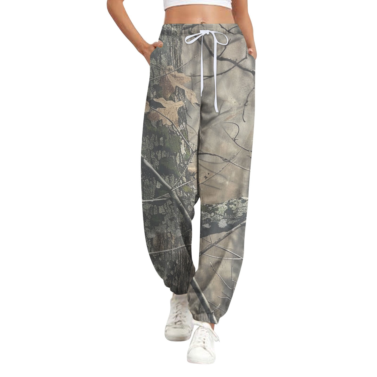 大人気新作 Womens Camo Workout Waisted High Drawstring Sweatpants Clothing