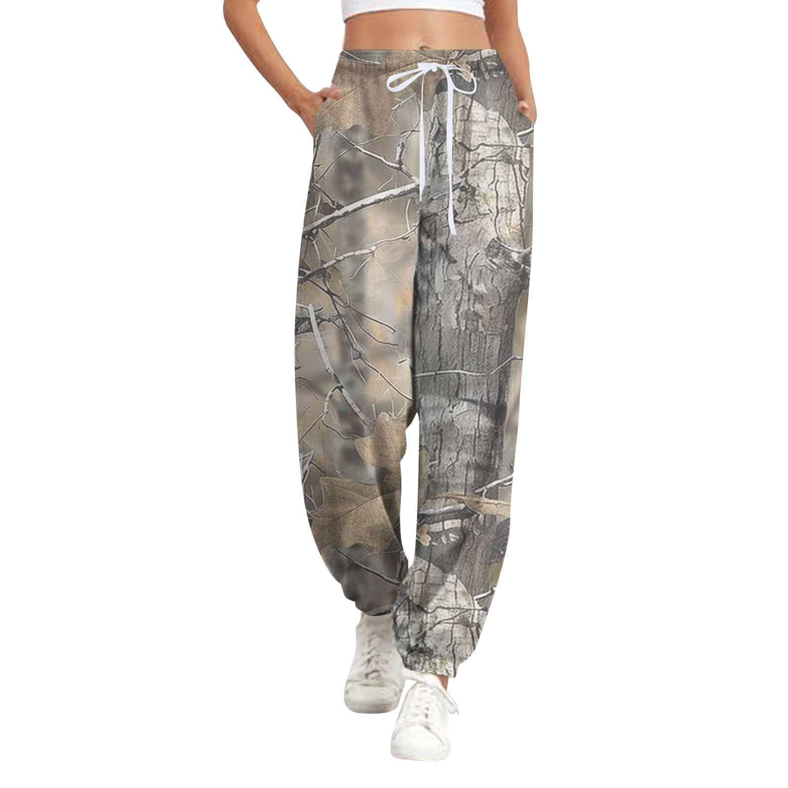Women's Camo Sweatpants - Barrel Leg, High Waist, Drawstring, Casual Lounge Pants With Pockets