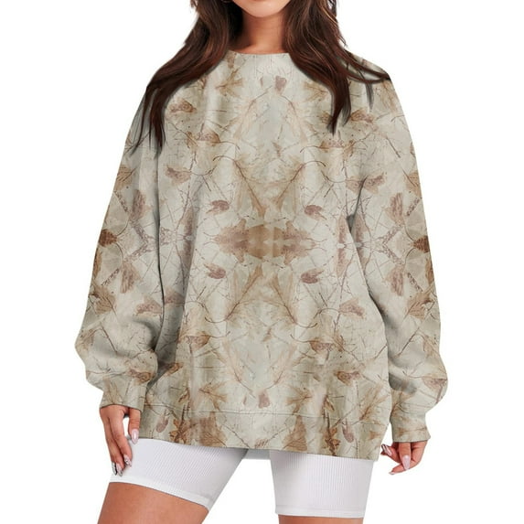 Womens Camo Sweatshirt Maple Leaf Print Oversized Sweatshirt Fleece Pullover Casual Long Sleeve Crewneck Sweatshirt