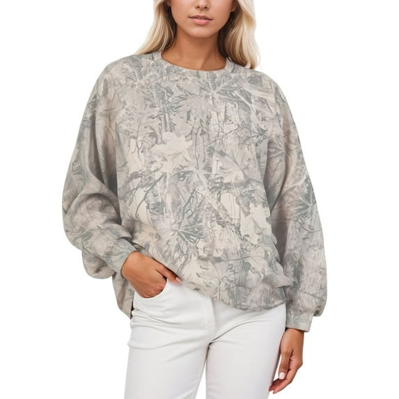 Womens Camo Sweatshirt Oversized Graphic Hoodies Camo Long Sleeve Crewneck With Pocket Vintage Maple Leaf y16k Casual Outwears