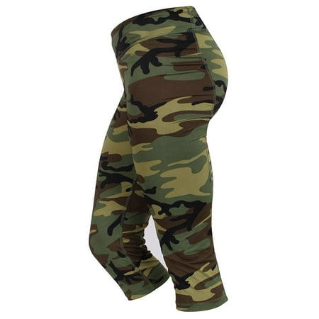 Womens Camo Workout Performance Capris - Woodland Camo, X-Large