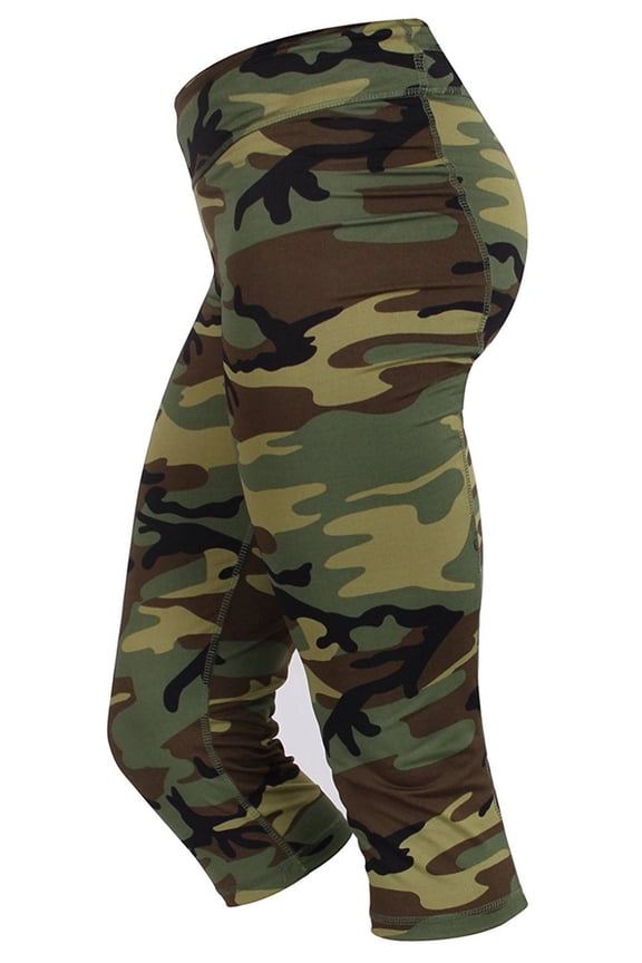 Womens Camo Workout Performance Capris - Woodland Camo, X-Large