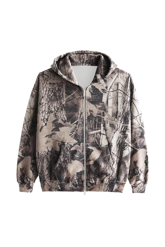 Womens Camo Zip Up Hoodies Fall Trendy Maple Leaf Graphic Long Sleeve Jackets with Pockets Lightweight Casual Loose Fit Coat
