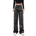 thumbnail image 1 of Womens Cargo Jeans High Waisted Wide Leg Pants Retro Camo Loose Fit Straight Trousers Streetwear, 1 of 8