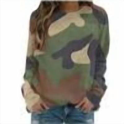 Womens Camouflage printed Sweatshirt Long Sleeve Casual Crewneck Pullover Hoodless Sweatshirts