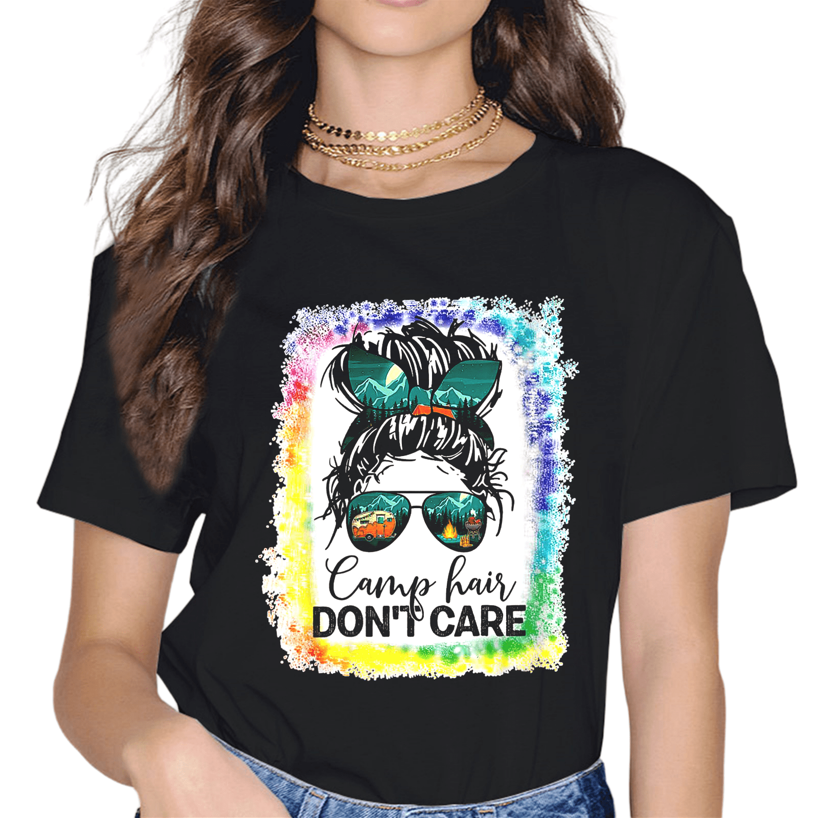 Womens Camp Hair Don't Care Womens Camper Camping Messy Bun Hair Casual ...