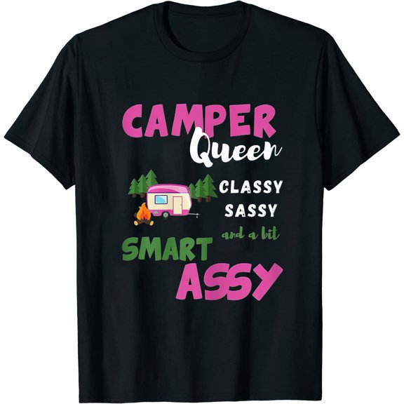 Womens Camping RV Graphic Design Cute Camper Queen Quote Mom T-Shirt