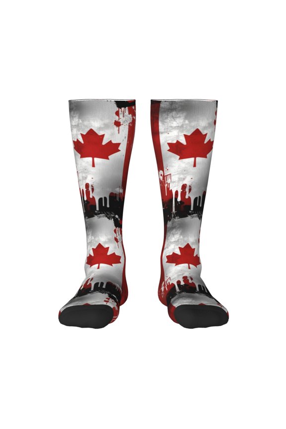 Womens Canada Canadian Flag Art Knee High Socks Comfy Thermal Boot Long Socks