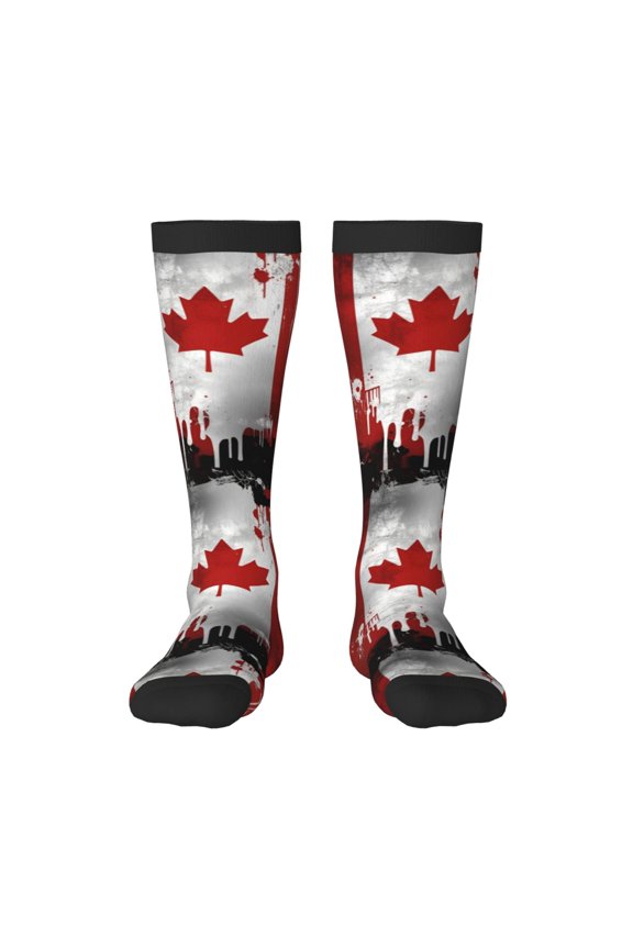 Womens Canada Canadian Flag Art Knee High Socks Comfy Thermal Boot Long Socks