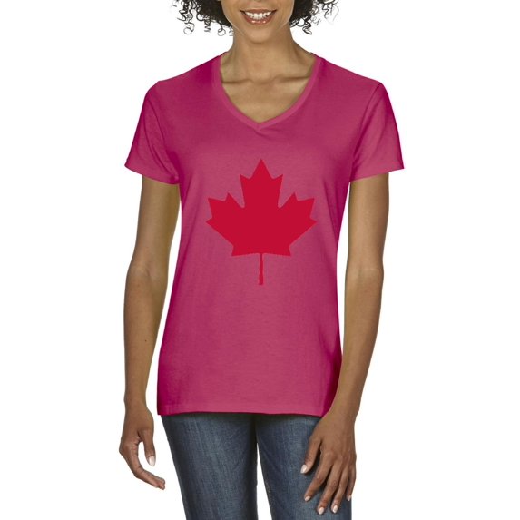 Womens Canada Leaf V-Neck T-Shirt