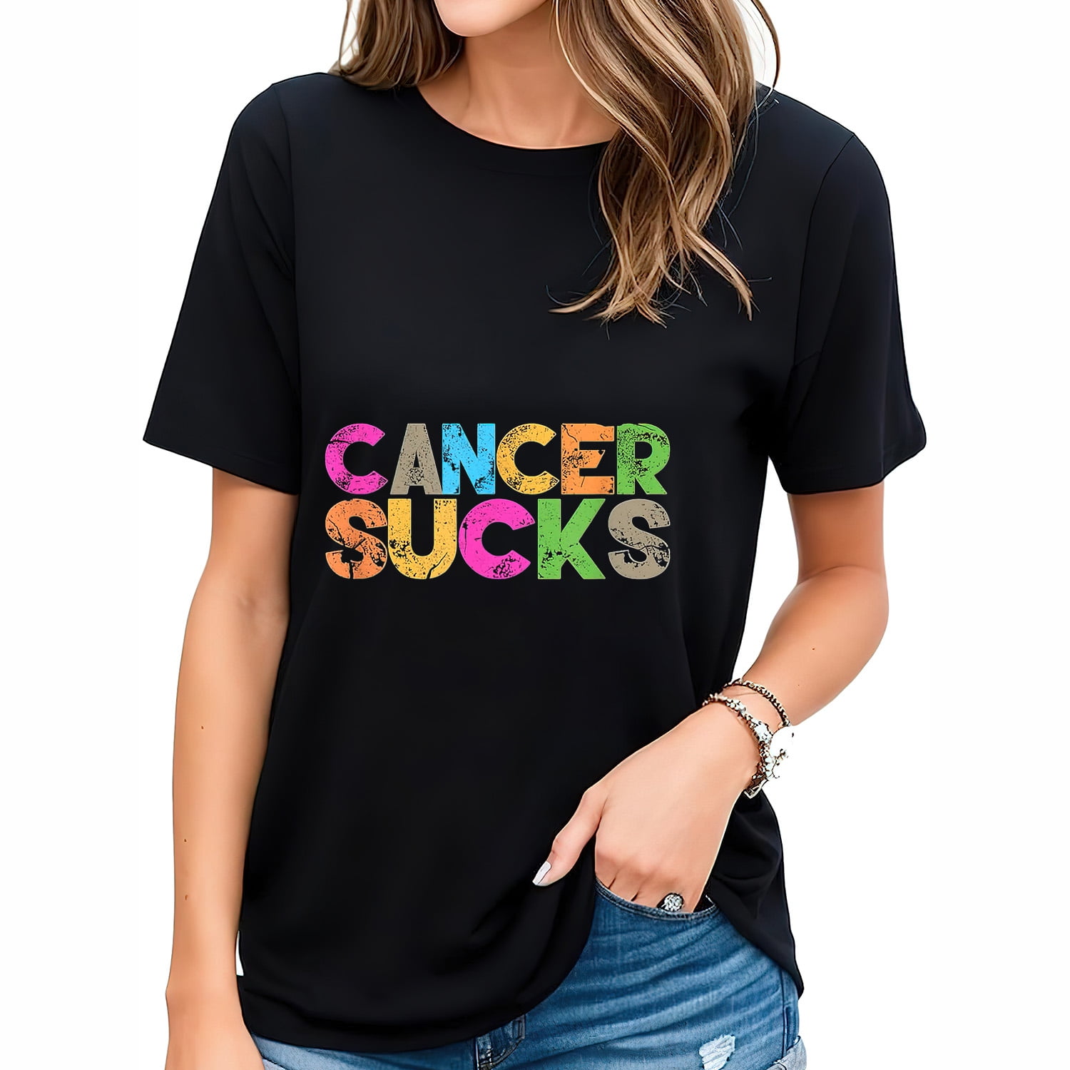 Womens Cancer Sucks T Shirt I Fight Cancer Ribbons T Shirt Black 