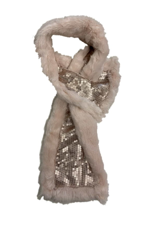 Womens Candies Blush Pink Pull Through Sparkling Sequin & Faux Fur Scarf