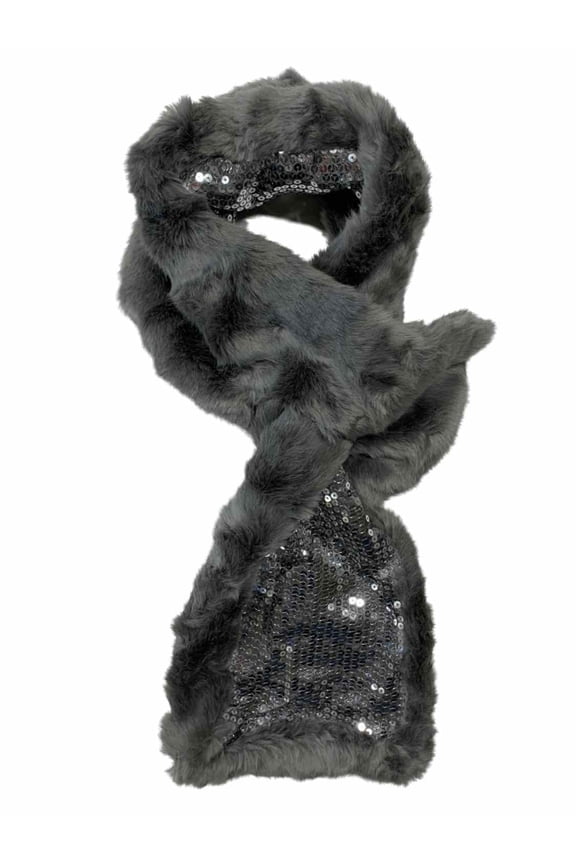 Womens Candies Grey Pull Through Sparkling Sequin & Faux Fur Scarf